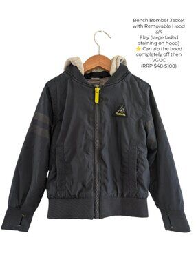 Bench Bomber Jacket with Removable Hood 3T 4T